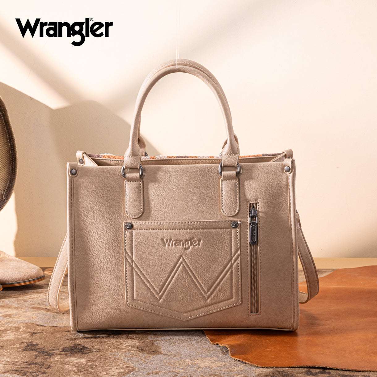 WRANGLER SHERPA AZTEC CANVAS TOTE/CROSSBODY BEIGE ORANGE 8119TN Laherradurawwnc.com