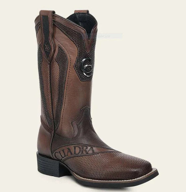 BOTAS CUADRA PIEL CRUST MIEL BORDADO & LÁSER PUNTA CUADRADA CU986