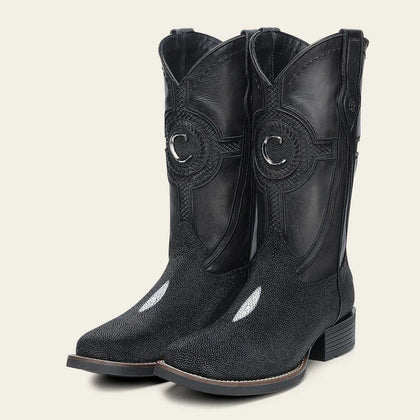 CUADRA BOTA DE MANTARRAYA NEGRA PARA HOMBRE PUNTA CUADRADA CC221