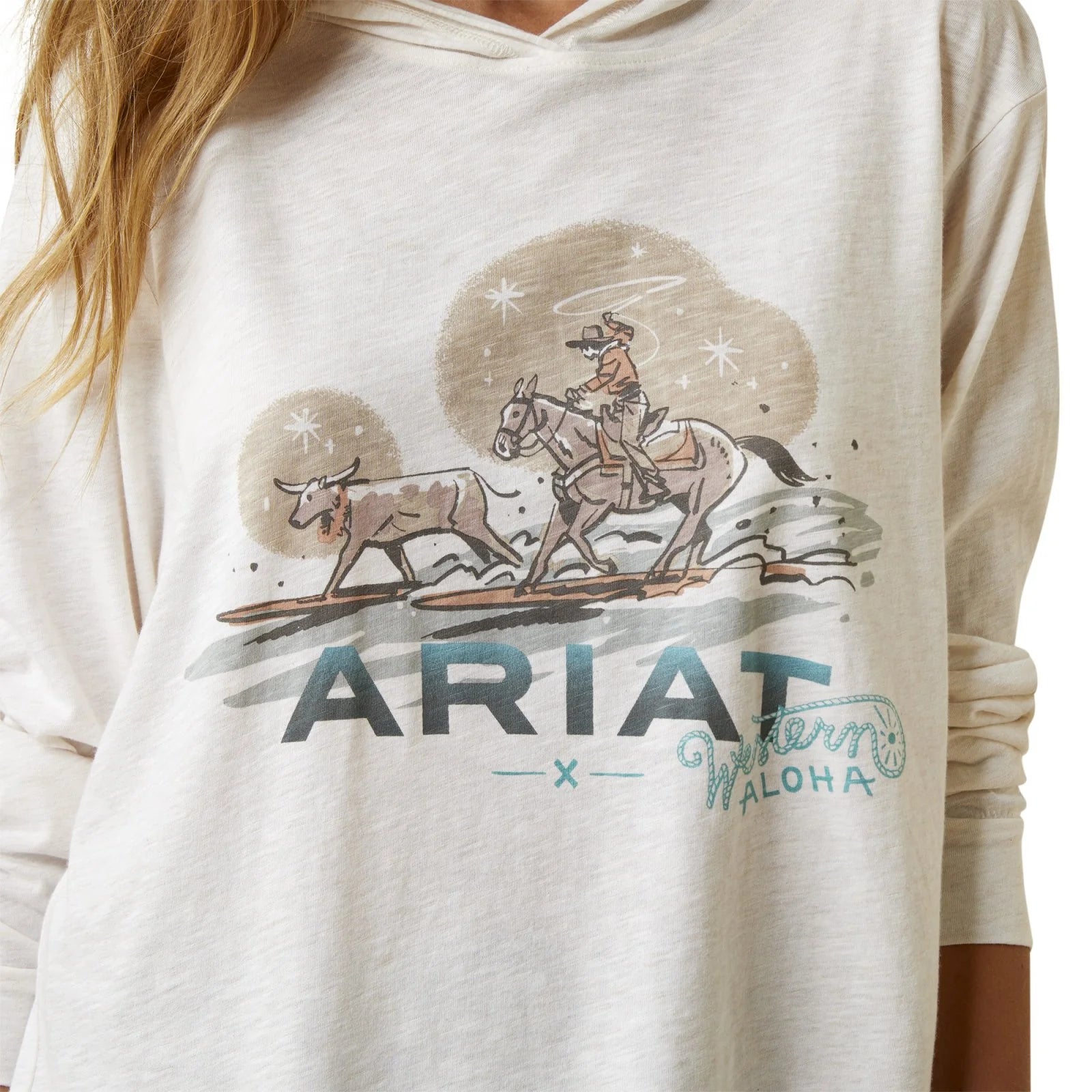 ARIAT WOMEN SURFING  LONGHORN COCONUT T- SHIRT 10044958
