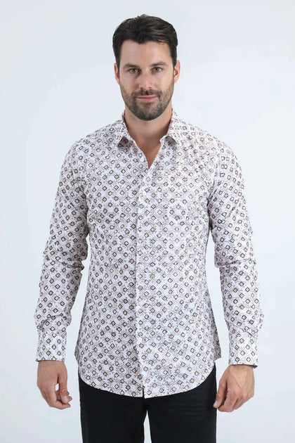 CAMISA DE MANGA LARGA CON ESTAMPADO ATERCIOPELADO DE CORTE MODERNO PLATINI PARA HOMBRE, BLANCA - MFL11171