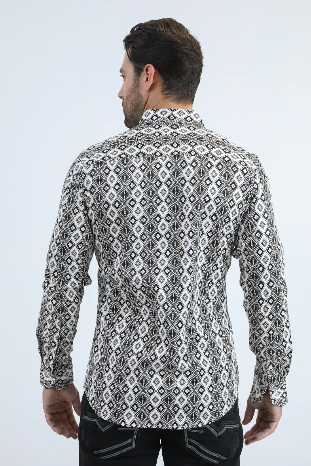 PLATINI MENS MODERN FIT STRETCH FOIL FASHION LONG SLEEVE SHIRT WHITE - CWL11065