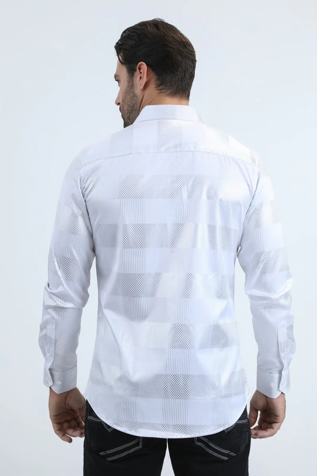 PLATINI MENS MODERN FIT STRETCH FOIL FASHION LONG SLEEVE SHIRT WHITE - FPL11190