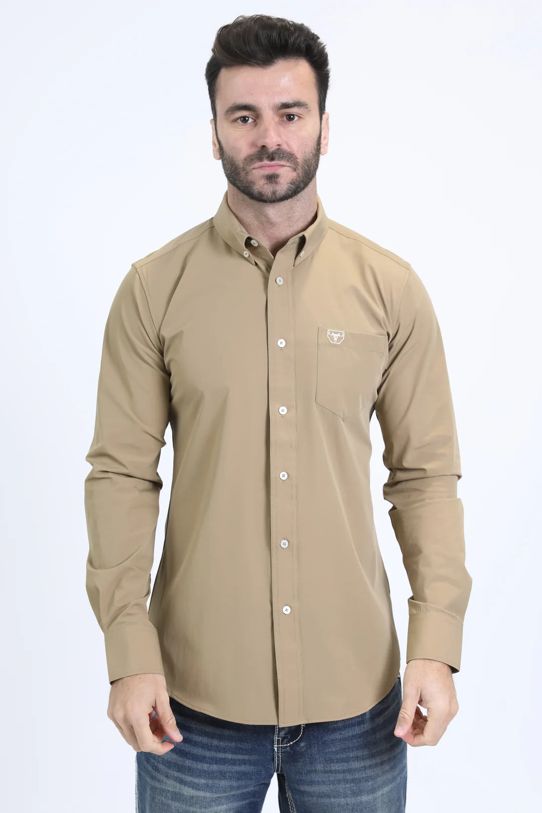 PLATINI MENS PERFORMANCE GEAR LONG SLEEVE SHIRT KHAKI- PCL10802