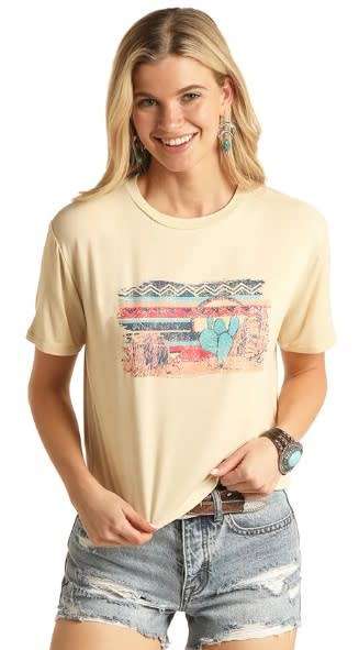 Rock&Roll women Boxy Tee With Desert Graphic RRWT21RZN4