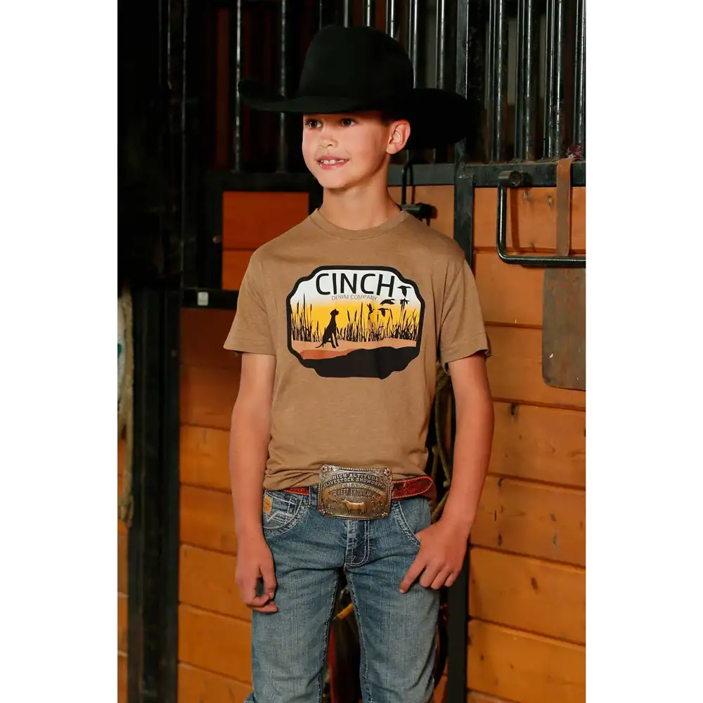 CINCH BOYS TSHIRT- BROWN TEE TAN BULL MTT7670167 Laherradurawwnc.com