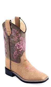 OLD WEST TAN, BROWN WITH PINK FLOWER STITCHING VB9196