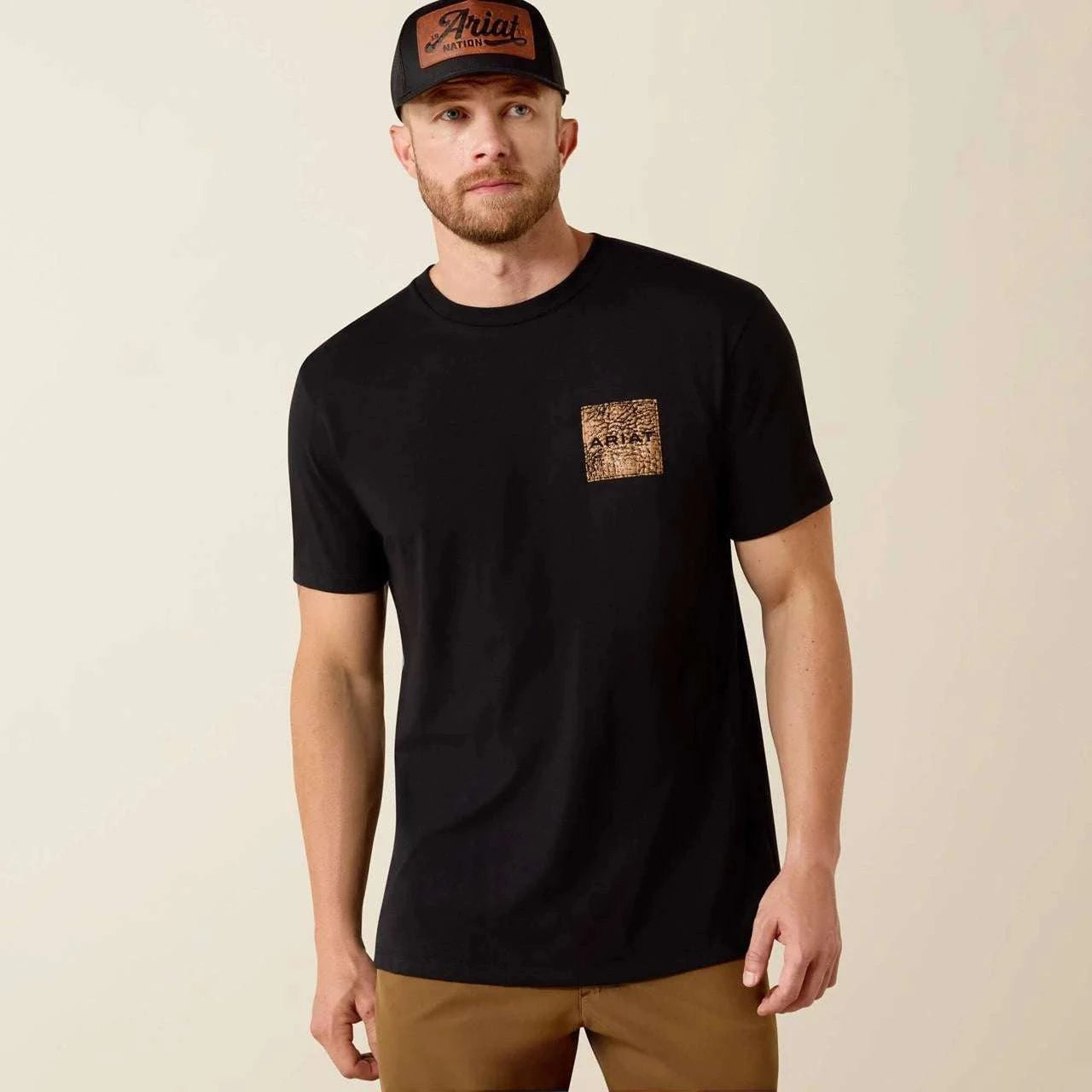 ARIAT MEN BOOT LEATHER PATCH SS TSHRT BLACK 10071159 Laherradurawwnc.com