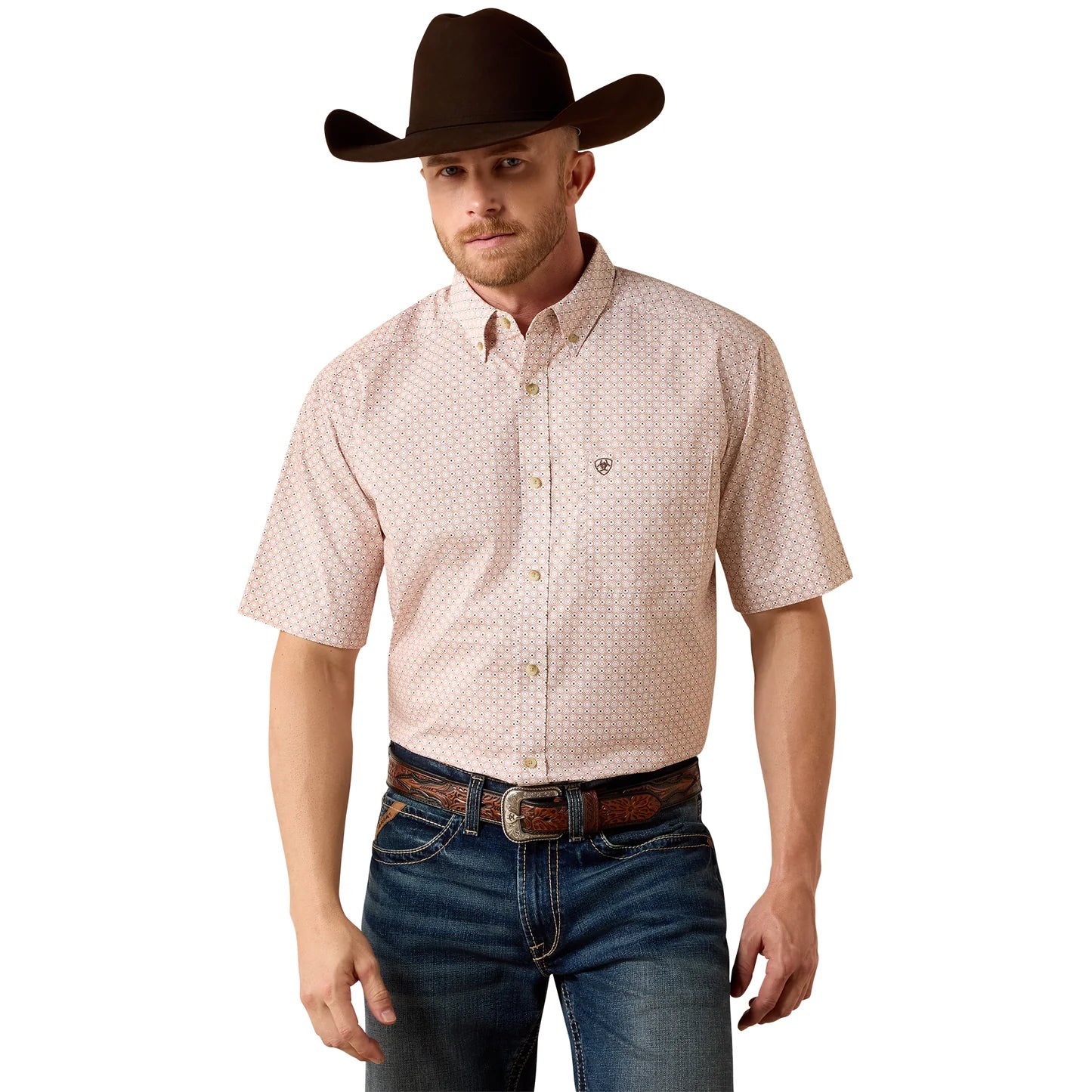 CAMISA NELSS DE MANGA CORTA PARA HOMBRE ARIAT ESTAMPADO GEOMÉTRICO ALMOND OIL - 10073520