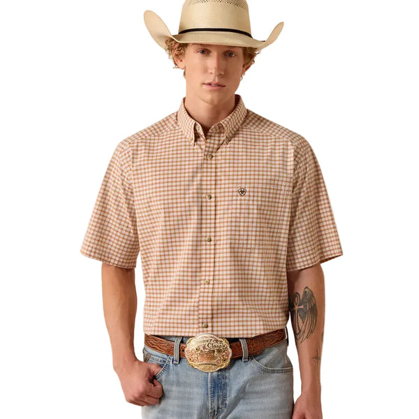 CAMISA DE HOMBRE ARIAT PRO NILES MANGA LARGA ALMOND OIL MINI PLAID - 10073609