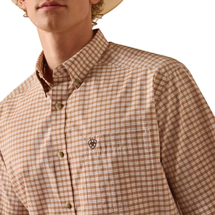 CAMISA DE HOMBRE ARIAT PRO NILES MANGA LARGA ALMOND OIL MINI PLAID - 10073609