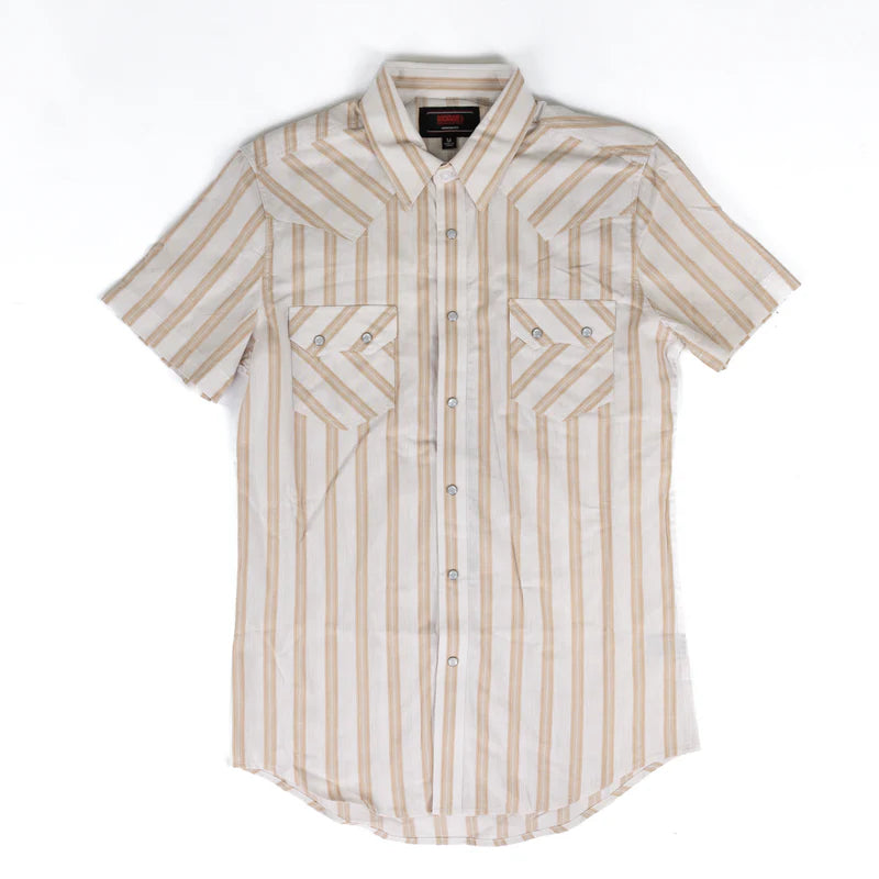 ROCK&ROLL MENS TAN STRIPE PRINTED SHIRT SHORT SLEEVE  - BMN3S08669