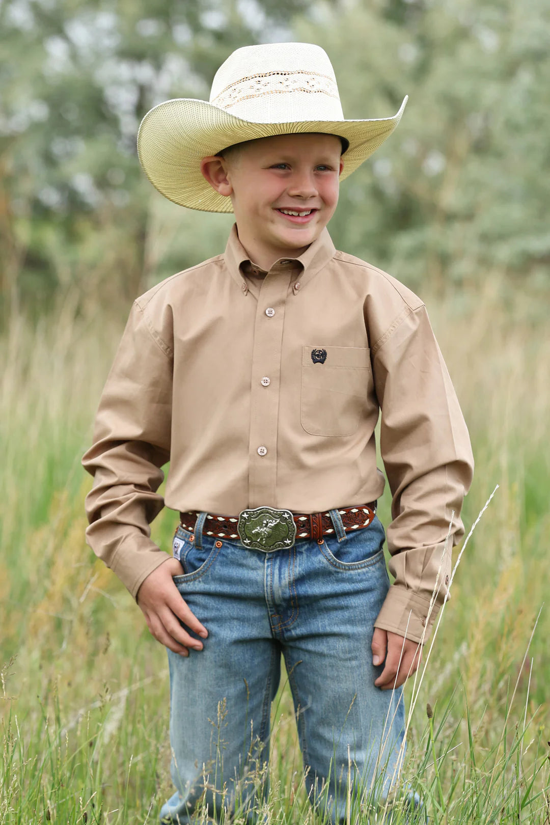 CINCH BOYS SHIRT LONG SLEEVE KHAKI - MTW7060418