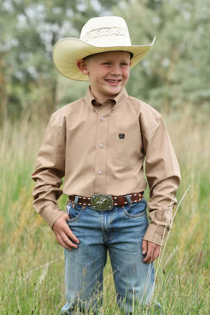 CINCH BOYS SHIRT LONG SLEEVE KHAKI - MTW7060418