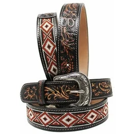 TWISTED X HAND TOOLED DARK BROWN BEADED BELT