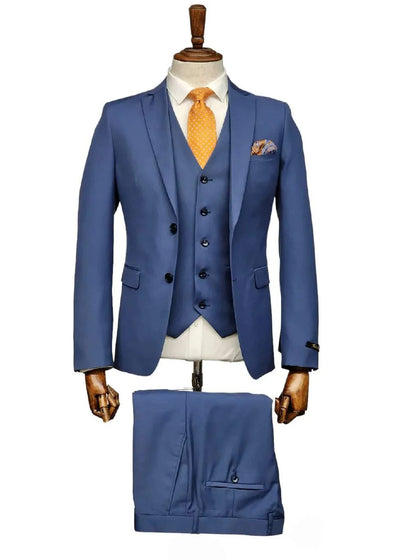 FABIO FABRINNI MENS JACKET AND PANTS 3PC SLIM FIT SLATE BLUE/ BLACK FF2SSX