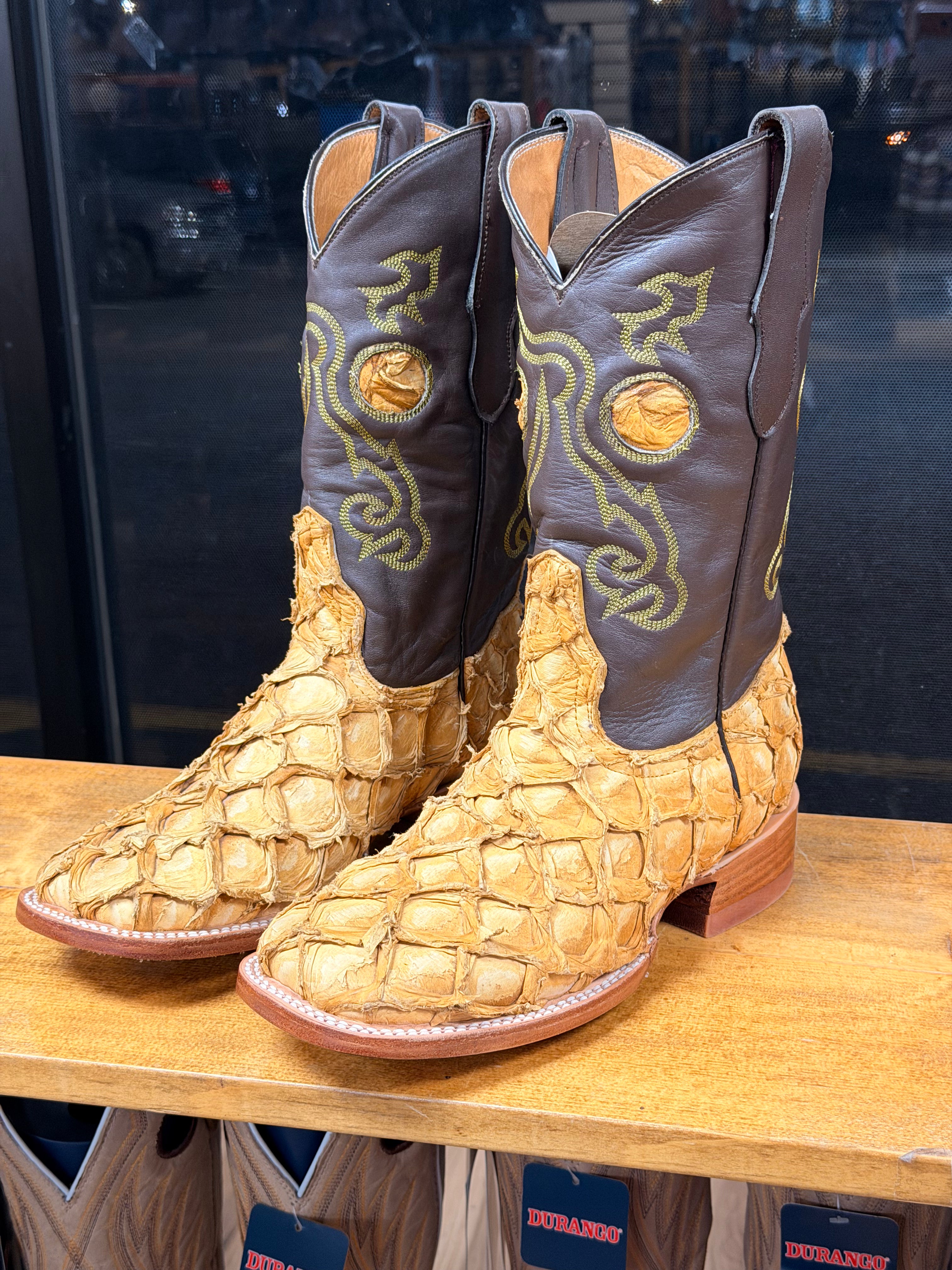 MENS BOOTS EXOTIC FISH SQUARE TOE HONEY