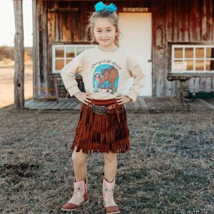 SHEA BABY BROWN FRINGE SUEDE SKIRT SBSS01