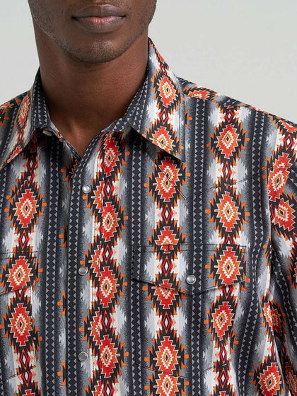 WRANGLER MEN CHECOTAH BLACK & ORANGE SHORT SLEEVE SHIRT - 112379164