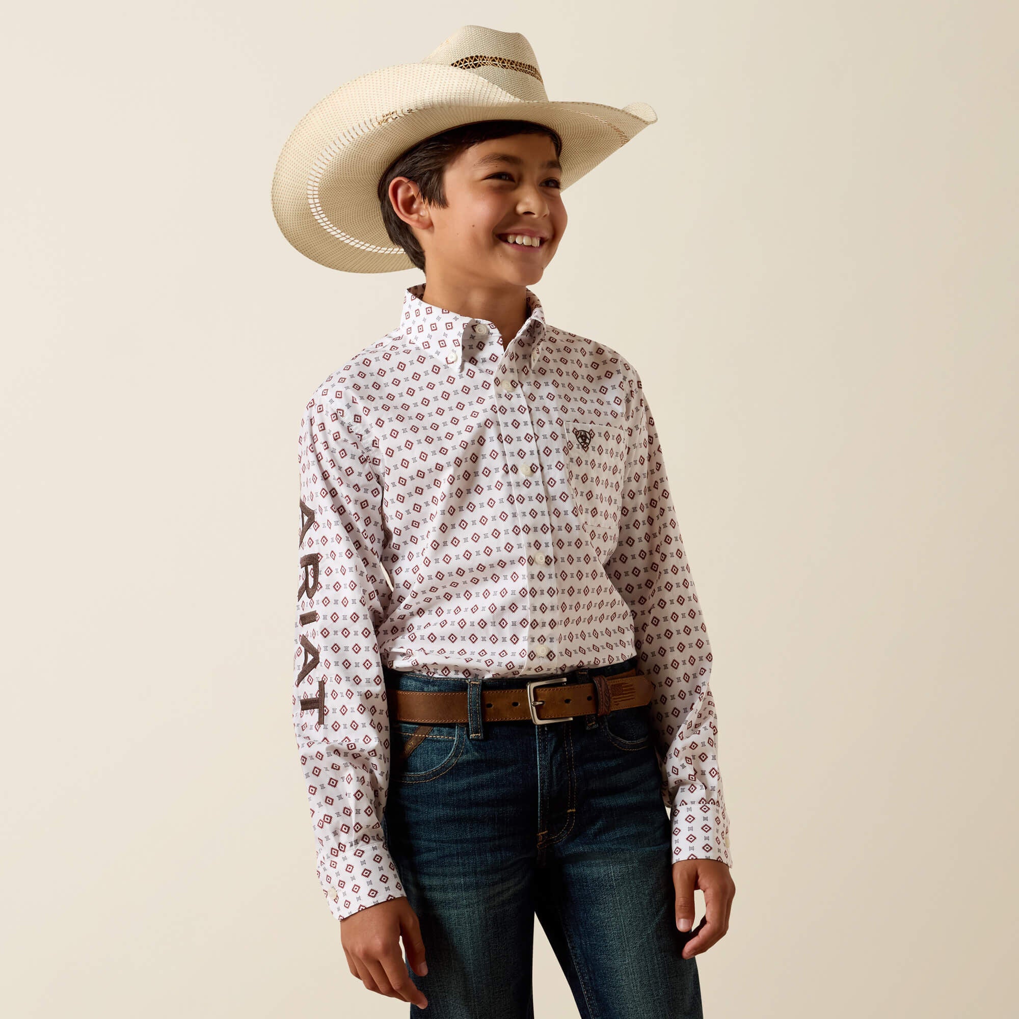 ARIAT KIDS TEAM DALLAS LS SHRT WHITE MULTI GEO PRINT/ BLACK 10073649