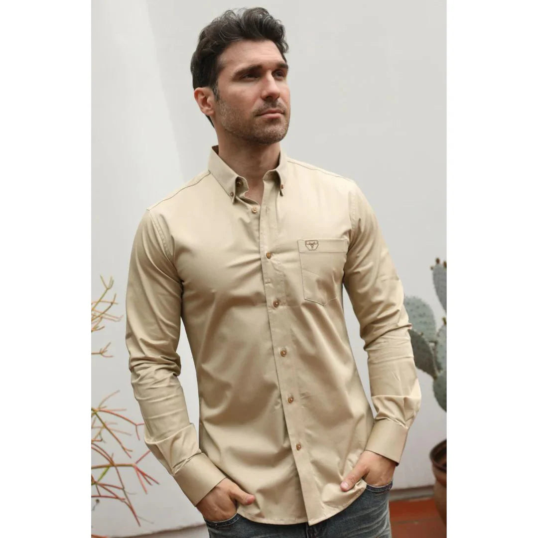 PLATINI MEN’S SHIRT MODERN FIT STRETCH BEIGE CTL9261