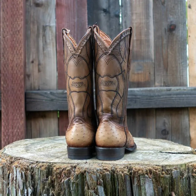 CUADRA MEN BOOTS OSTRICH FLAME ORIX LASER & WOVEN SNIP TOE - 2B10A1