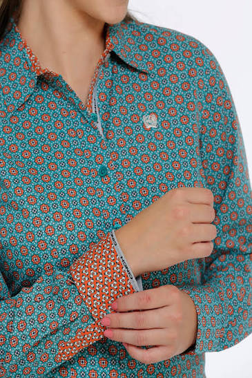 CINCH WOMEN SHIRT LONG SLEEVE TURQUOISE MSW9165024 GRN