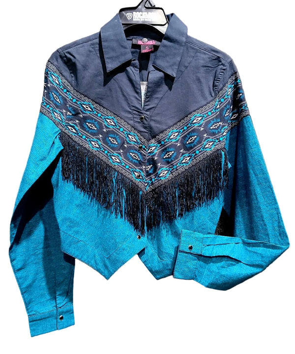 ROCK&ROLL WOMEN RETRO AZTEC BORDER SHIRT PEACOCK-BWN2S07778