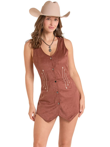 ROCK & ROLL ENTERIZO DE MUJER MICROGAMUZA CON FLECHAS LATERALES COLOR LATÓN  BWR2J09349
