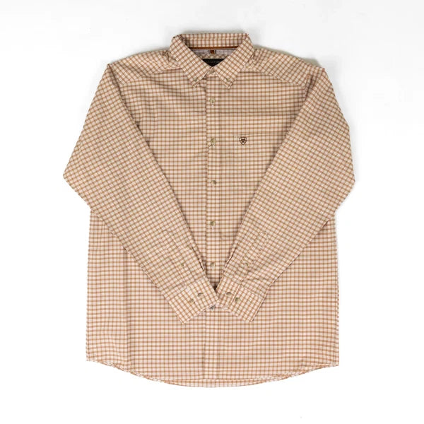 CAMISA DE HOMBRE ARIAT PRO NILES MANGA LARGA ALMOND OIL MINI PLAID - 10073609