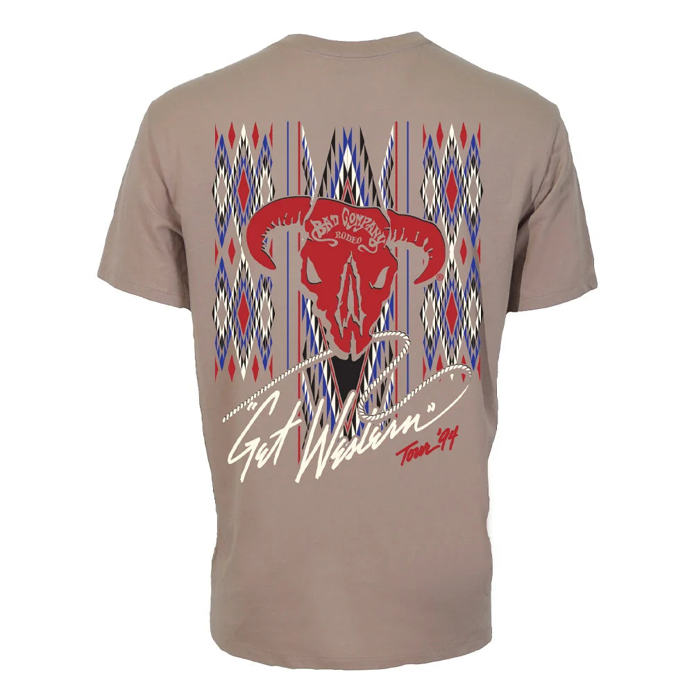 HOOEY MENS TAN SHORT SLEEVE TSHIRT W/ GET WESTERN LOGO ON BACK - BCT2604TN