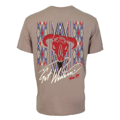 HOOEY MENS TAN SHORT SLEEVE TSHIRT W/ GET WESTERN LOGO ON BACK - BCT2604TN