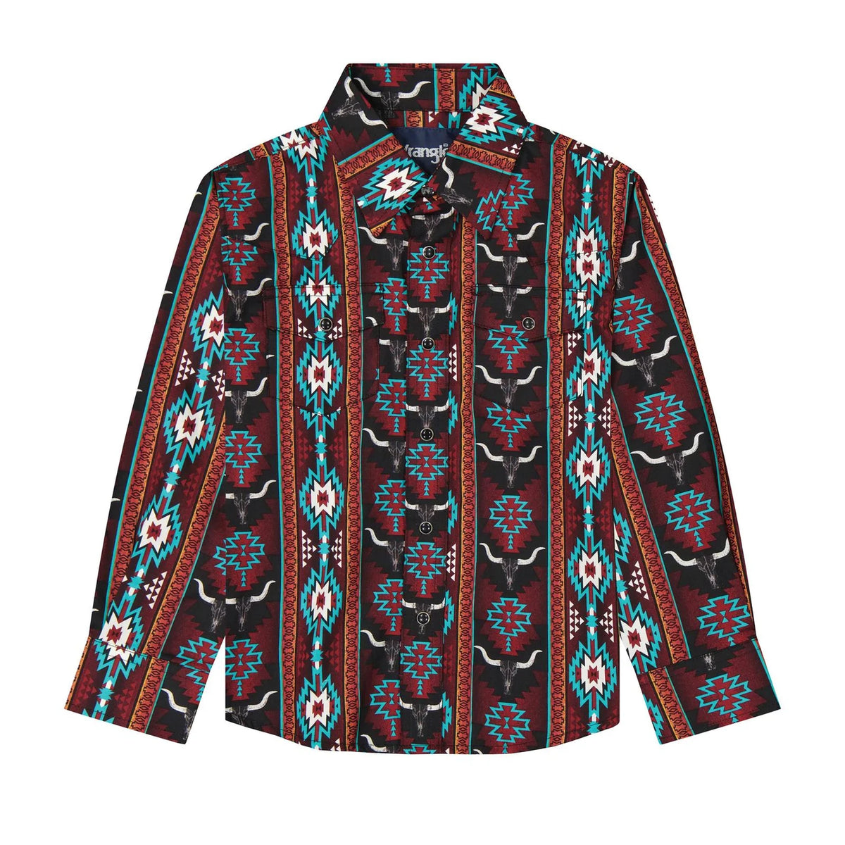 CAMISA WRANGLER DE MANGA LARGA PARA NIÑO AZUL/VINO AZTECA 112385916