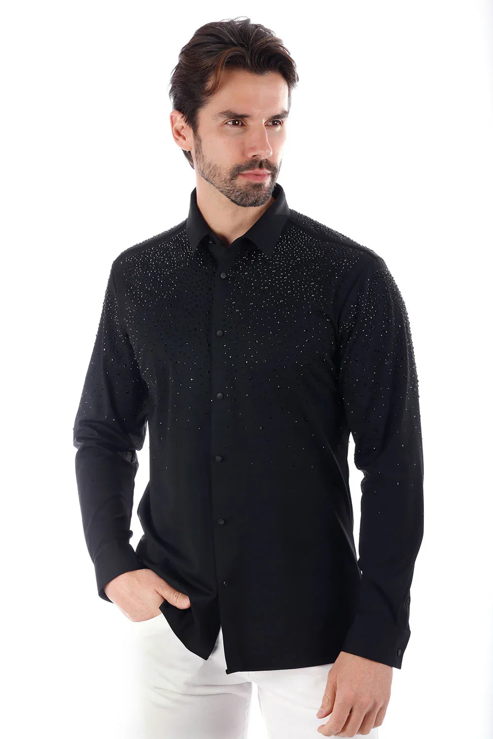 MENS PEDRERIA PCH -BLACK /BLACK LONG SLEEVE SHIRT 4B06
