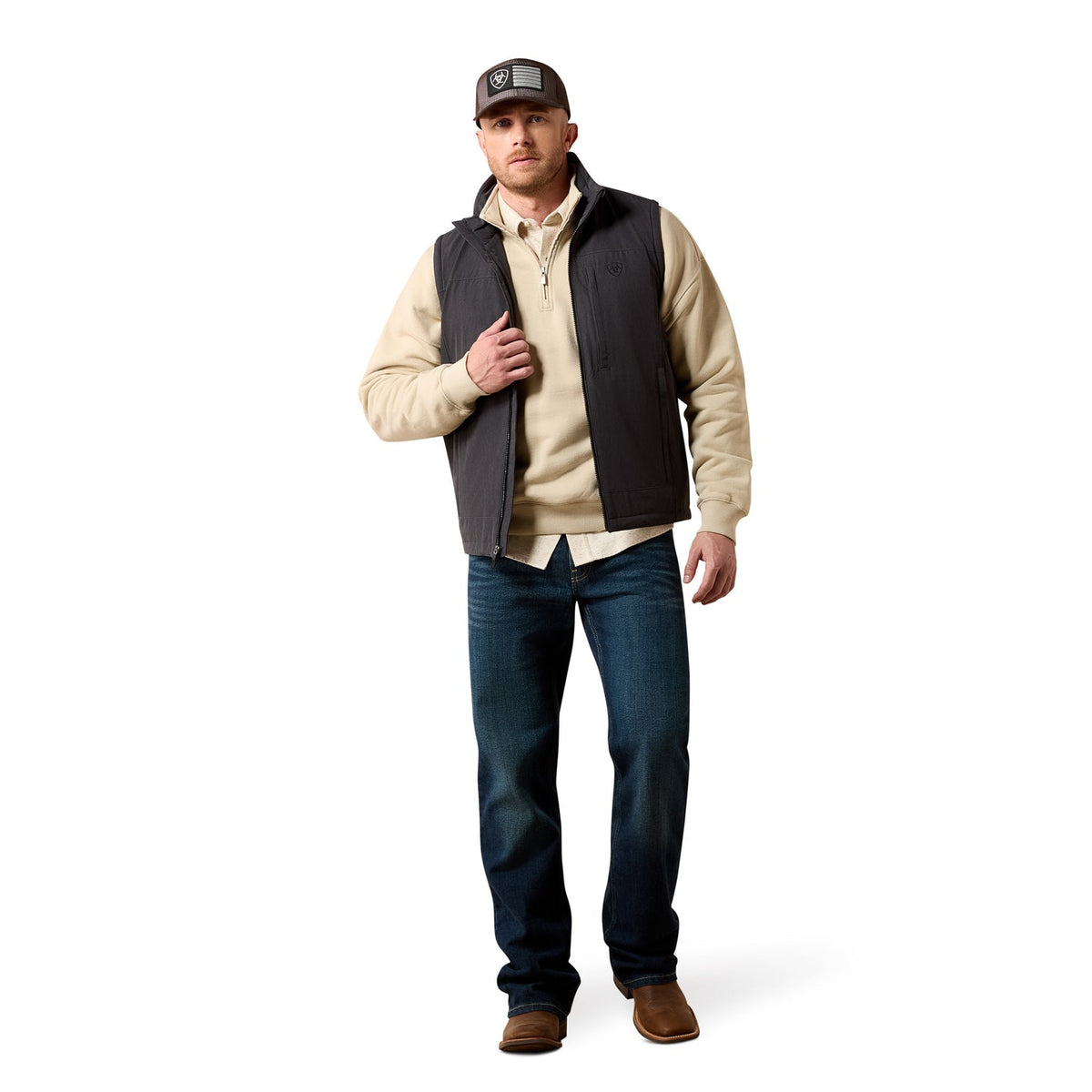 ARIAT MEN’S PIONNER STRETCHSHELL CHARCOAL HEATHER VEST 10079637