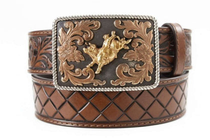 3D CO. KIDS BROWN HAND TOOLED BELT- D120004702
