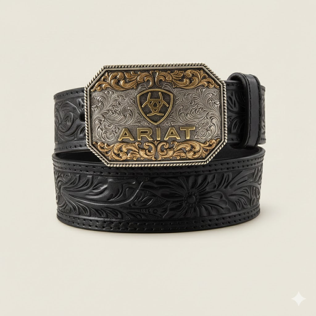 ARIAT KIDS UNISEX BLACK HAND TOOLED BELT -A1309101