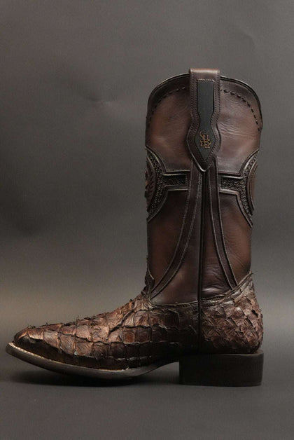 CUADRA BOTAS VAQUERAS DE PIRARUCU CAFÉ PUNTA CUADRADA CU980