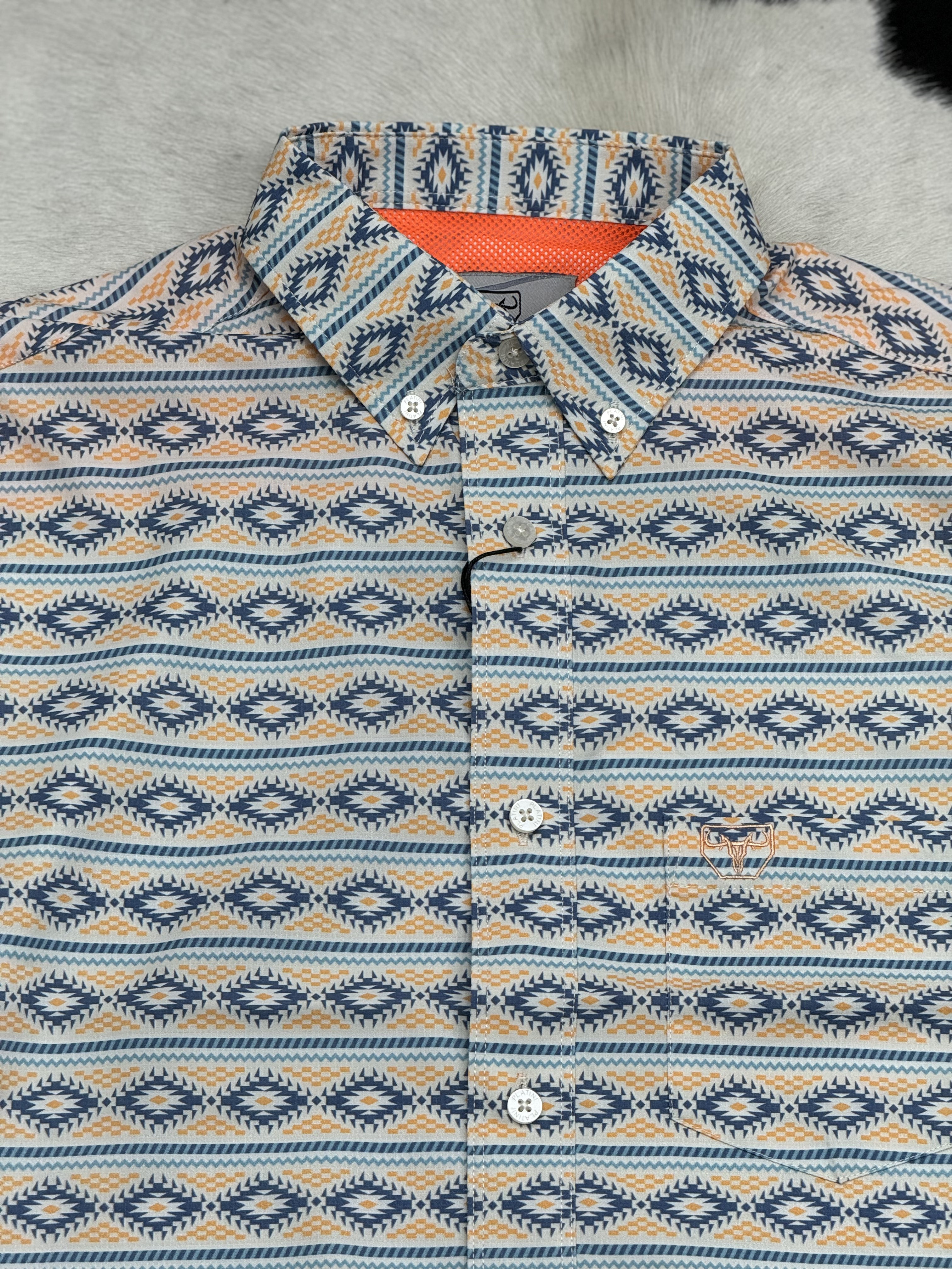 BLUE AZTEC SHORT SLEEVE SHIRT TEAL BLUE