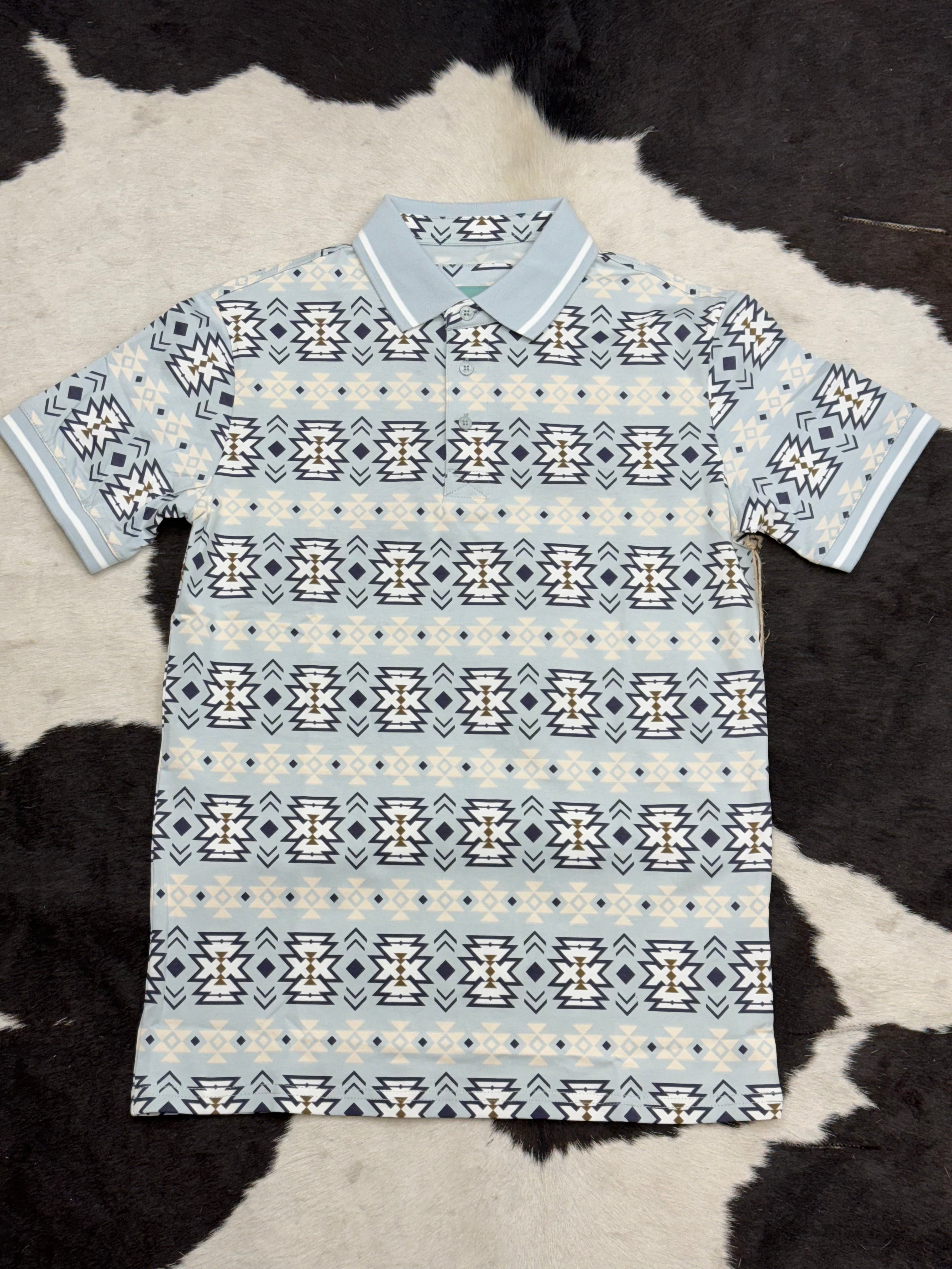 BLUE POLO AZTEC SHORT SLEEVE SHIRT TEAL BLUE