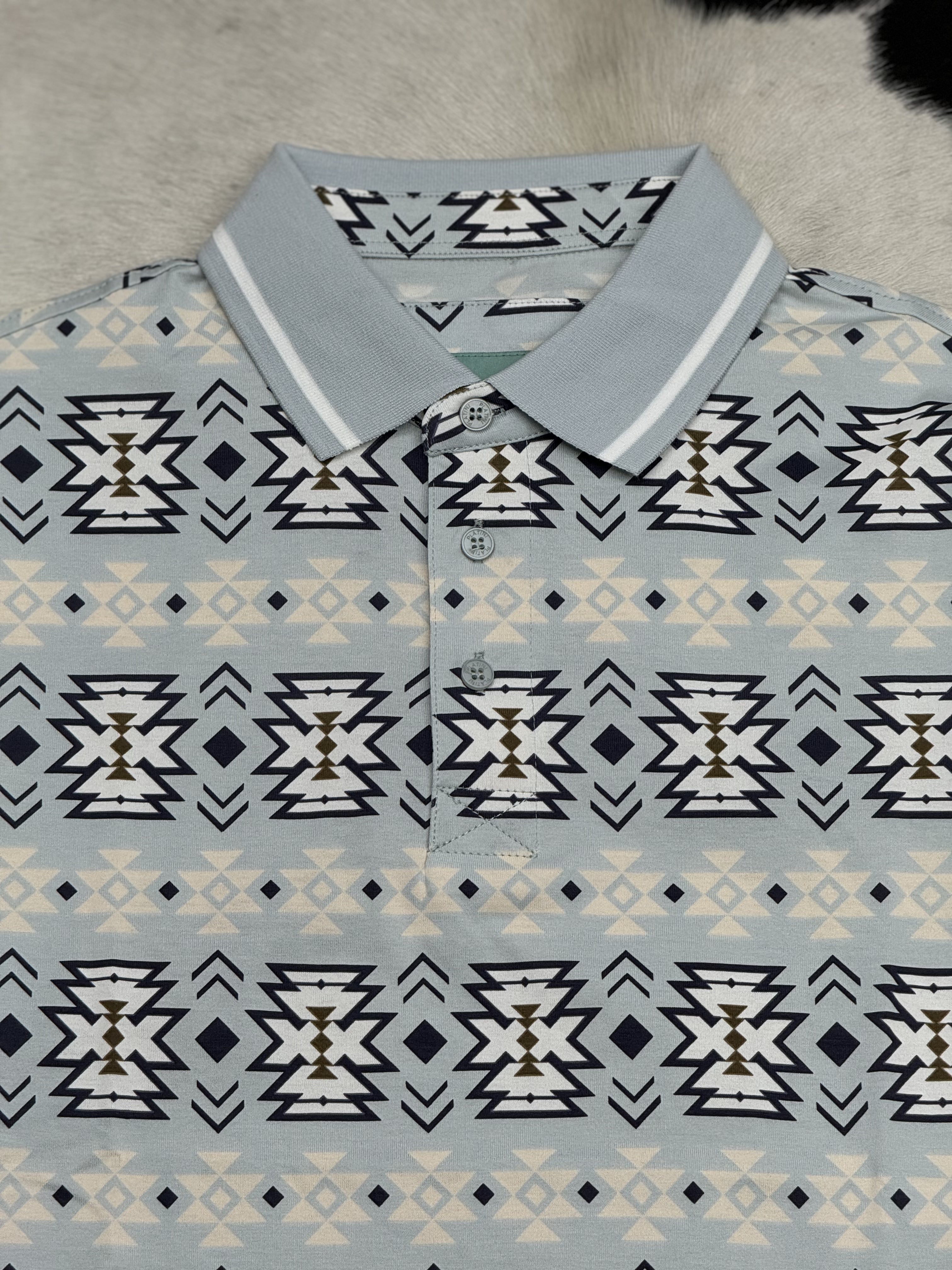 BLUE POLO AZTEC SHORT SLEEVE SHIRT TEAL BLUE