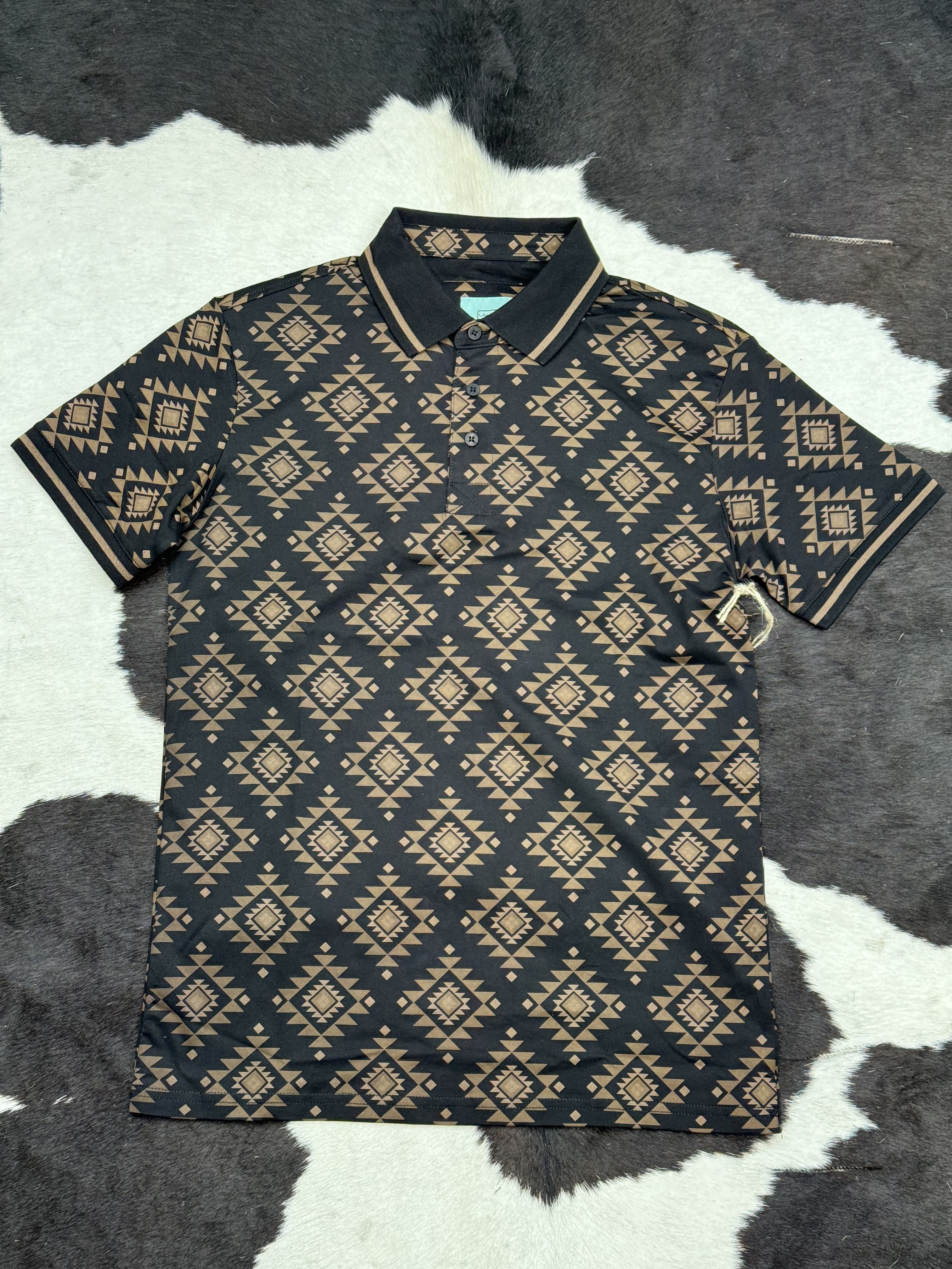 BLACK / BROWN  POLO AZTEC SHORT SLEEVE SHIRT BLACK