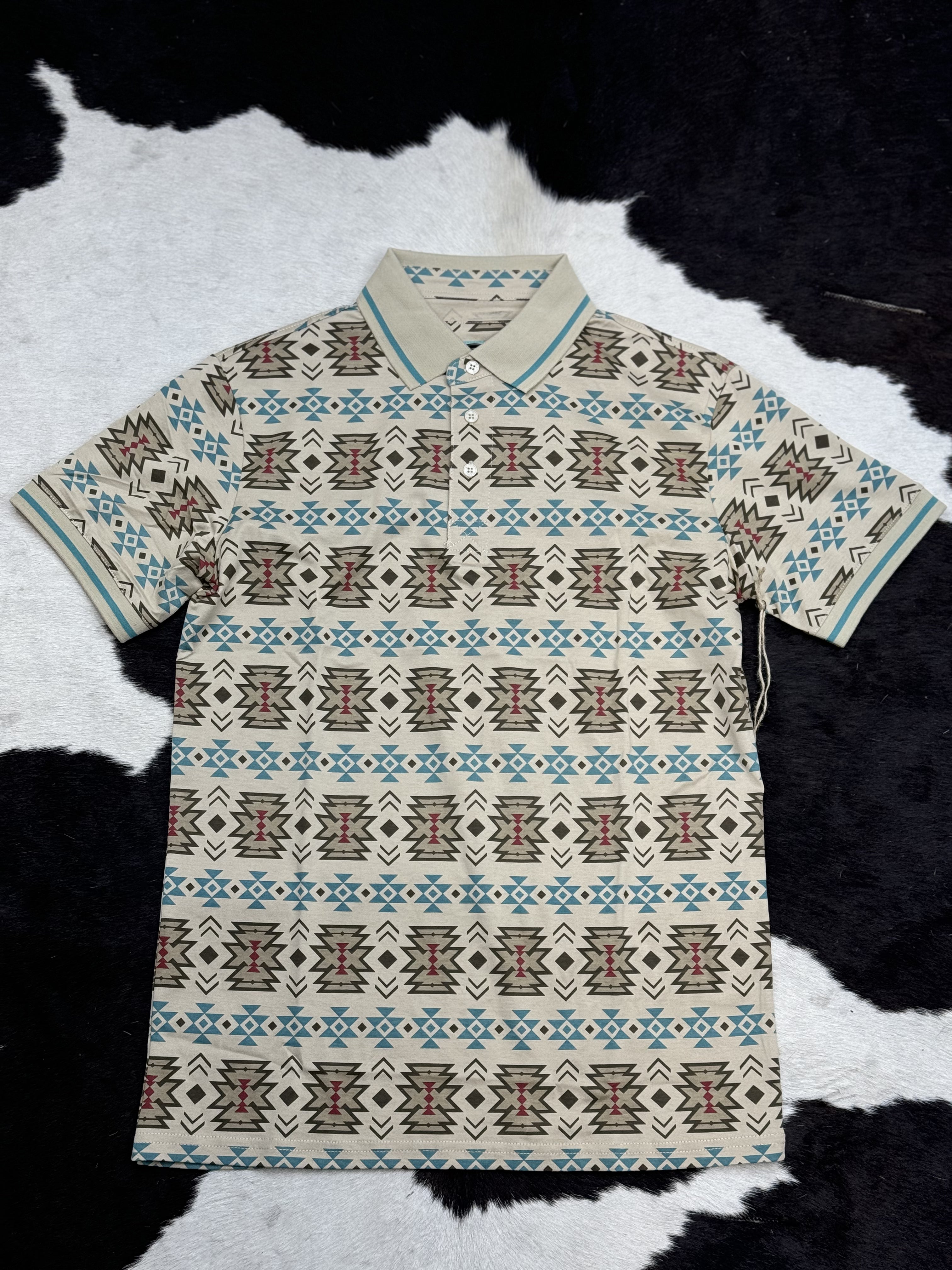 TAUPE TEAL POLO AZTEC SHORT SLEEVE SHIRT TAUPE