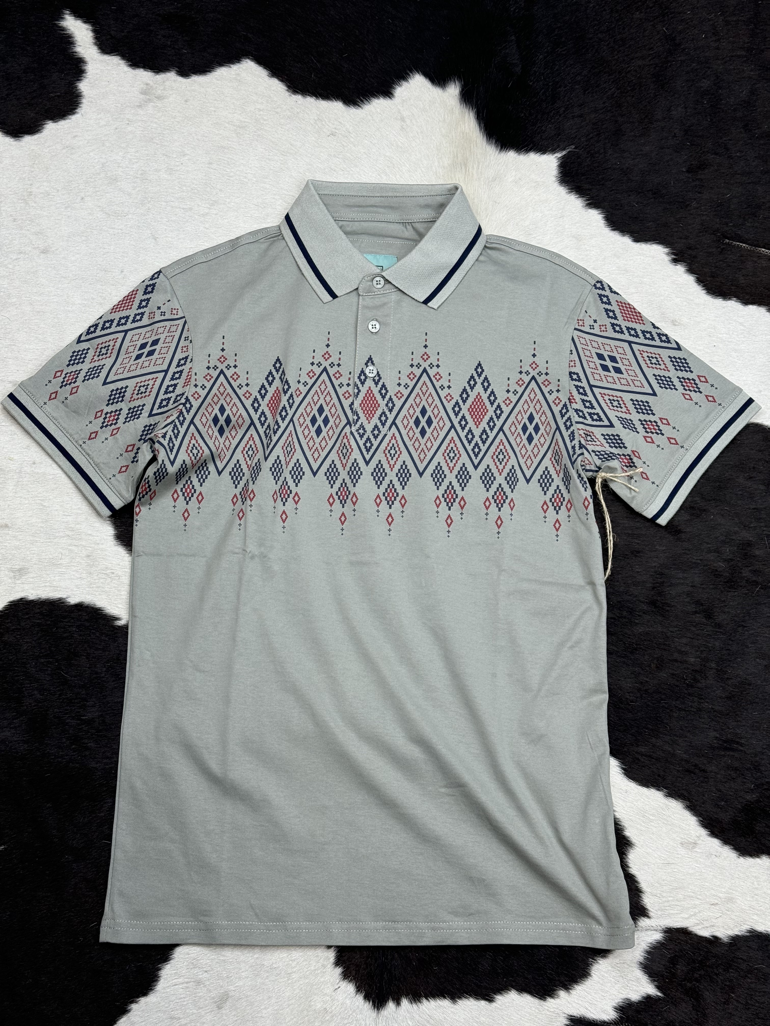 CHARCOAL POLO AZTEC SHORT SLEEVE SHIRT GREY