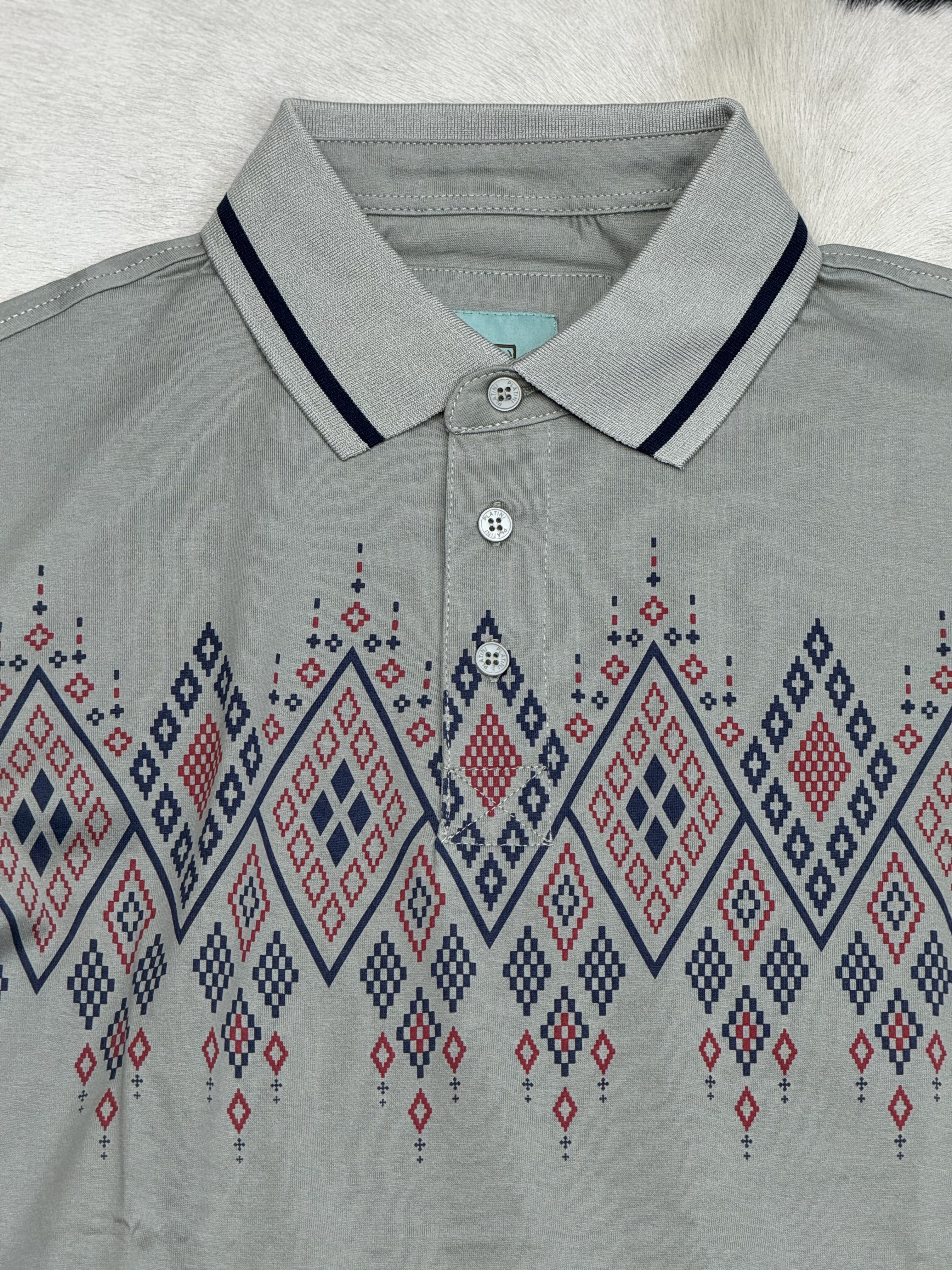 CHARCOAL POLO AZTEC SHORT SLEEVE SHIRT GREY