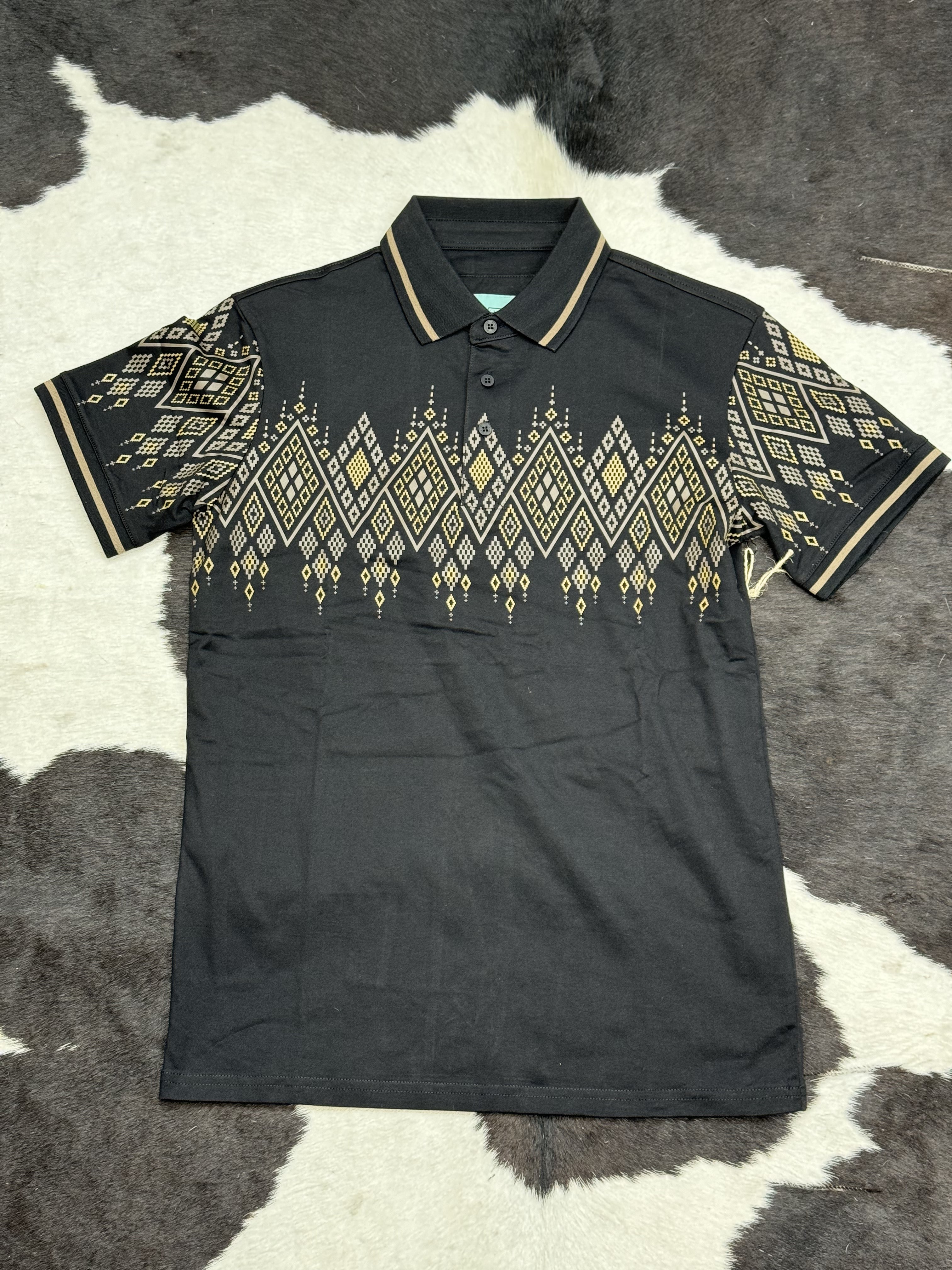 BLACK POLO AZTEC SHORT SLEEVE SHIRT YELLOW