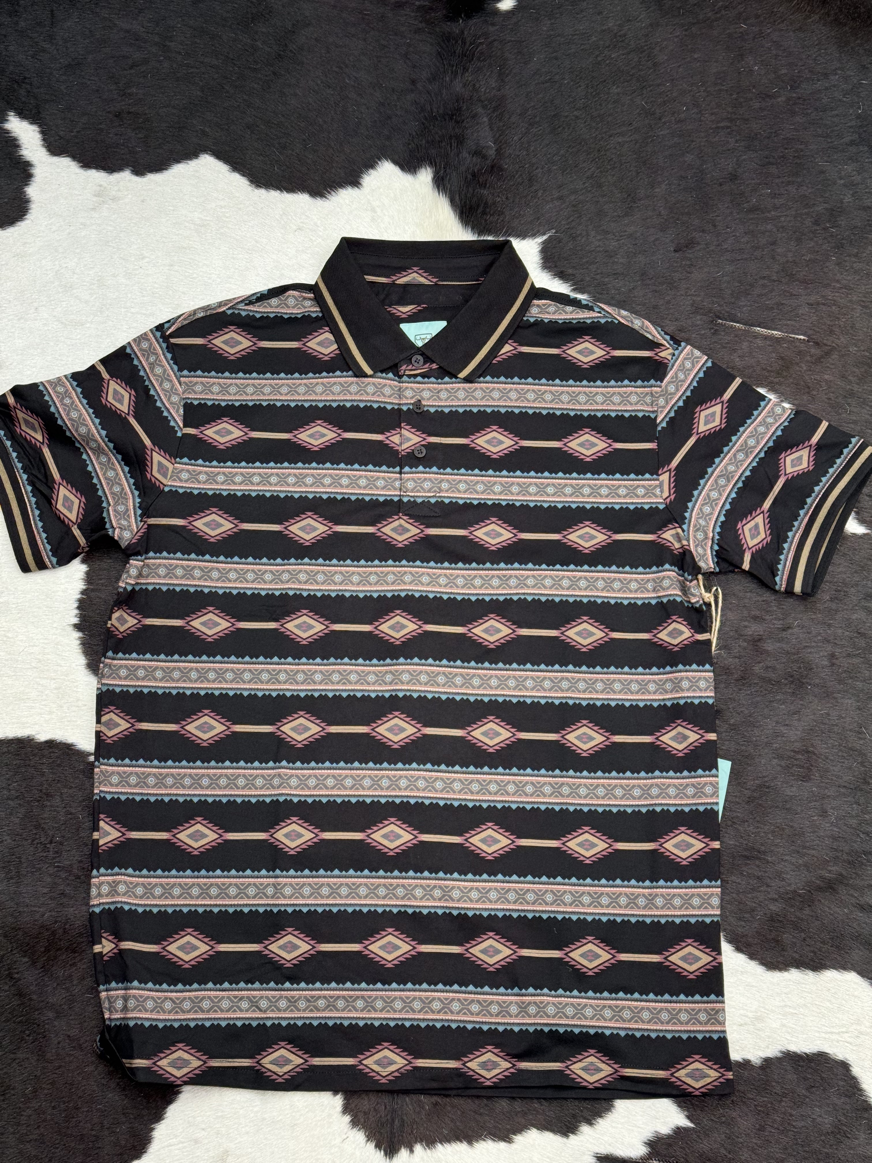 BLACK RED POLO AZTEC SHORT SLEEVE SHIRT VINO