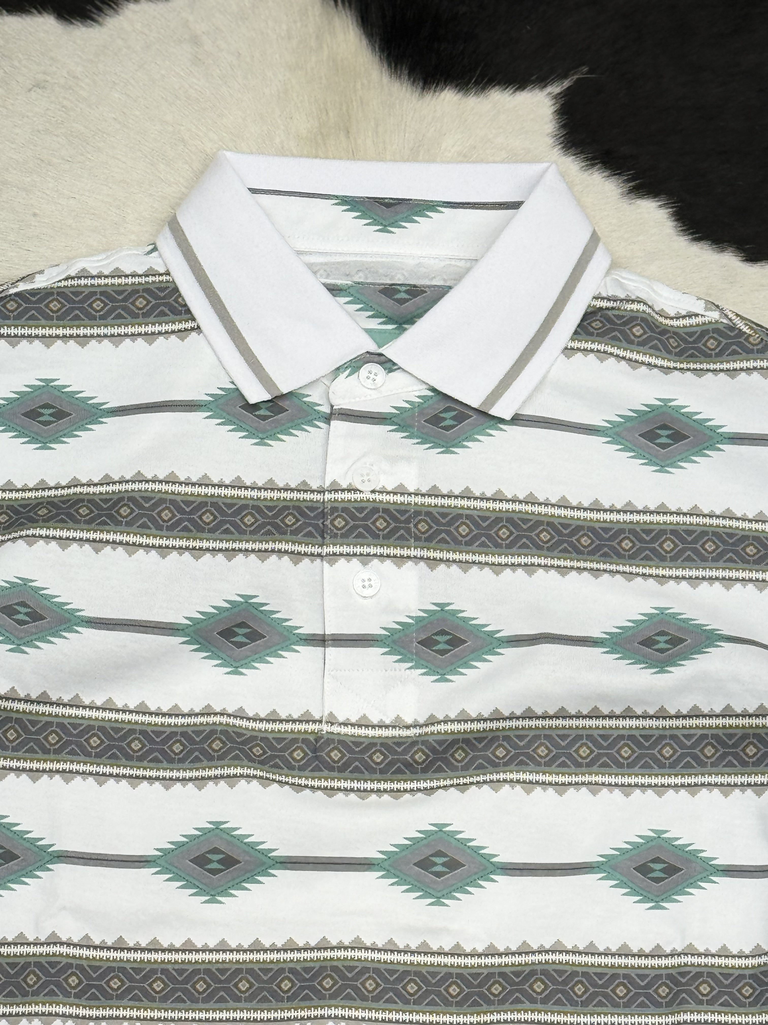 WHITE TEAL POLO AZTEC SHORT SLEEVE SHIRT TEAL