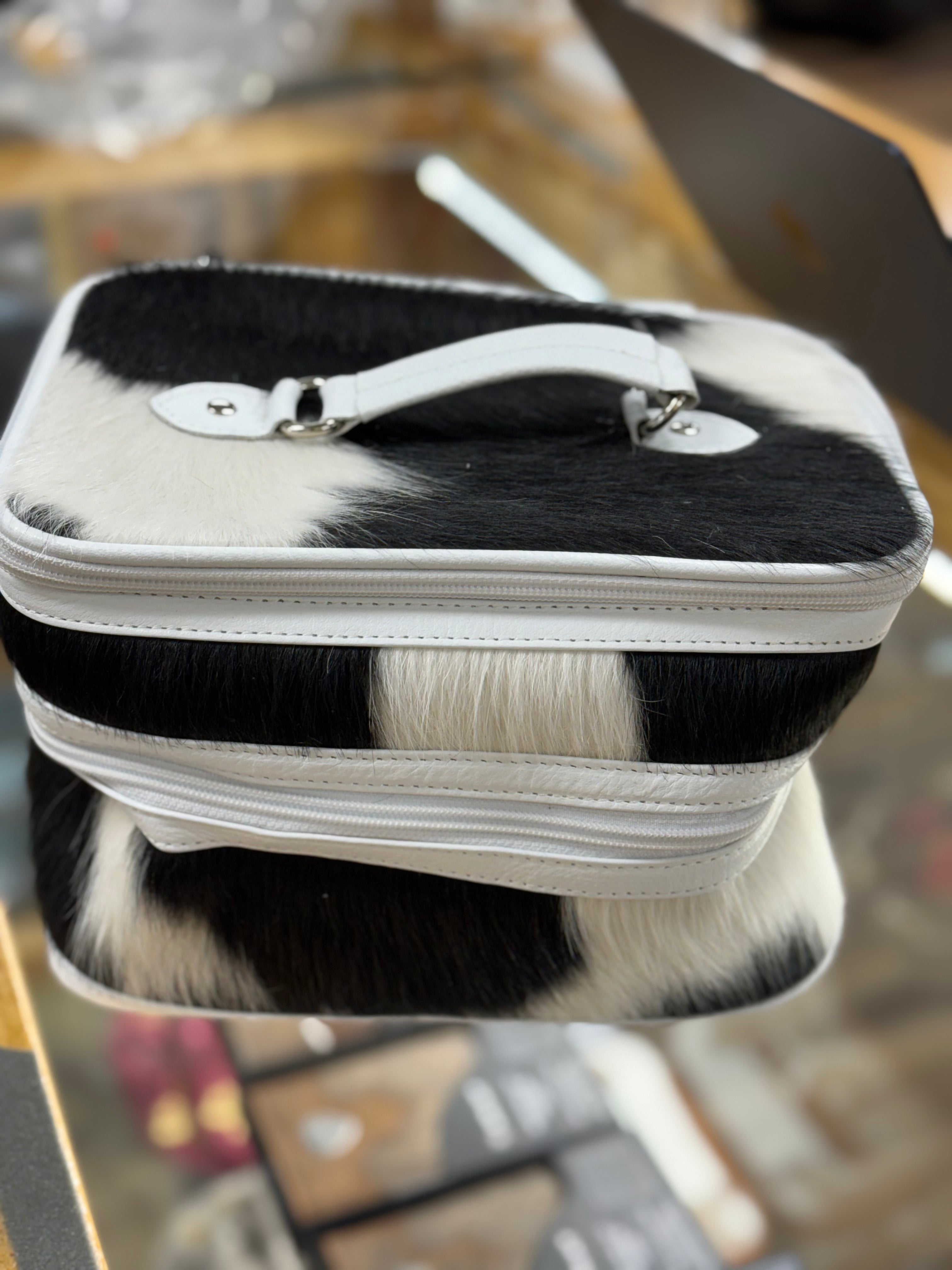 COW HIDE BLACK & WHITE JEWELRY BAG