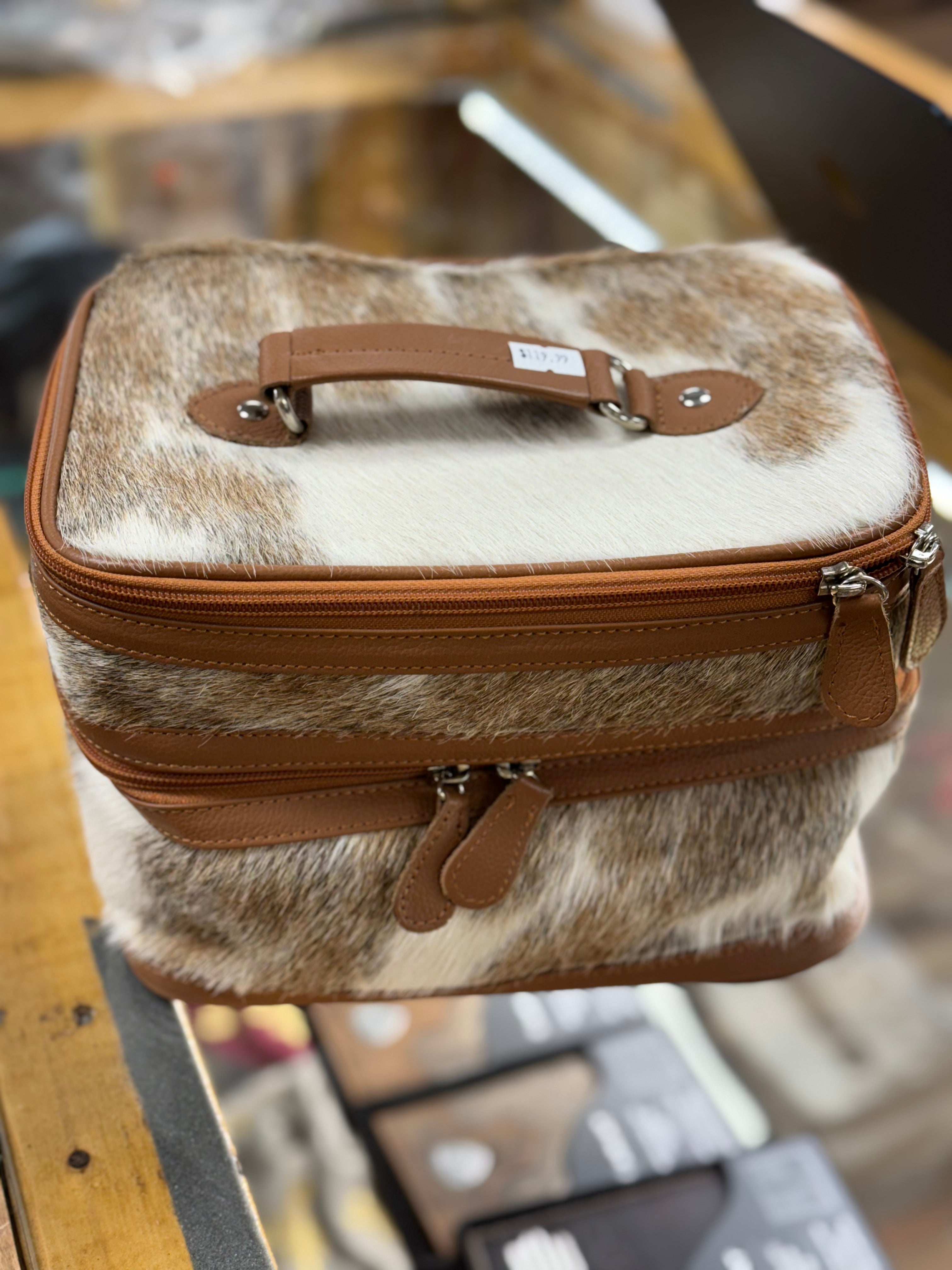 COW HIDE BROWN & WHITE JEWELRY BAG BROWN